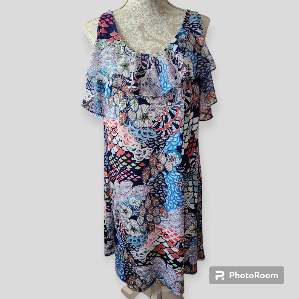 Roz & Ali Ruffled Cold Shoulder Dress size XL